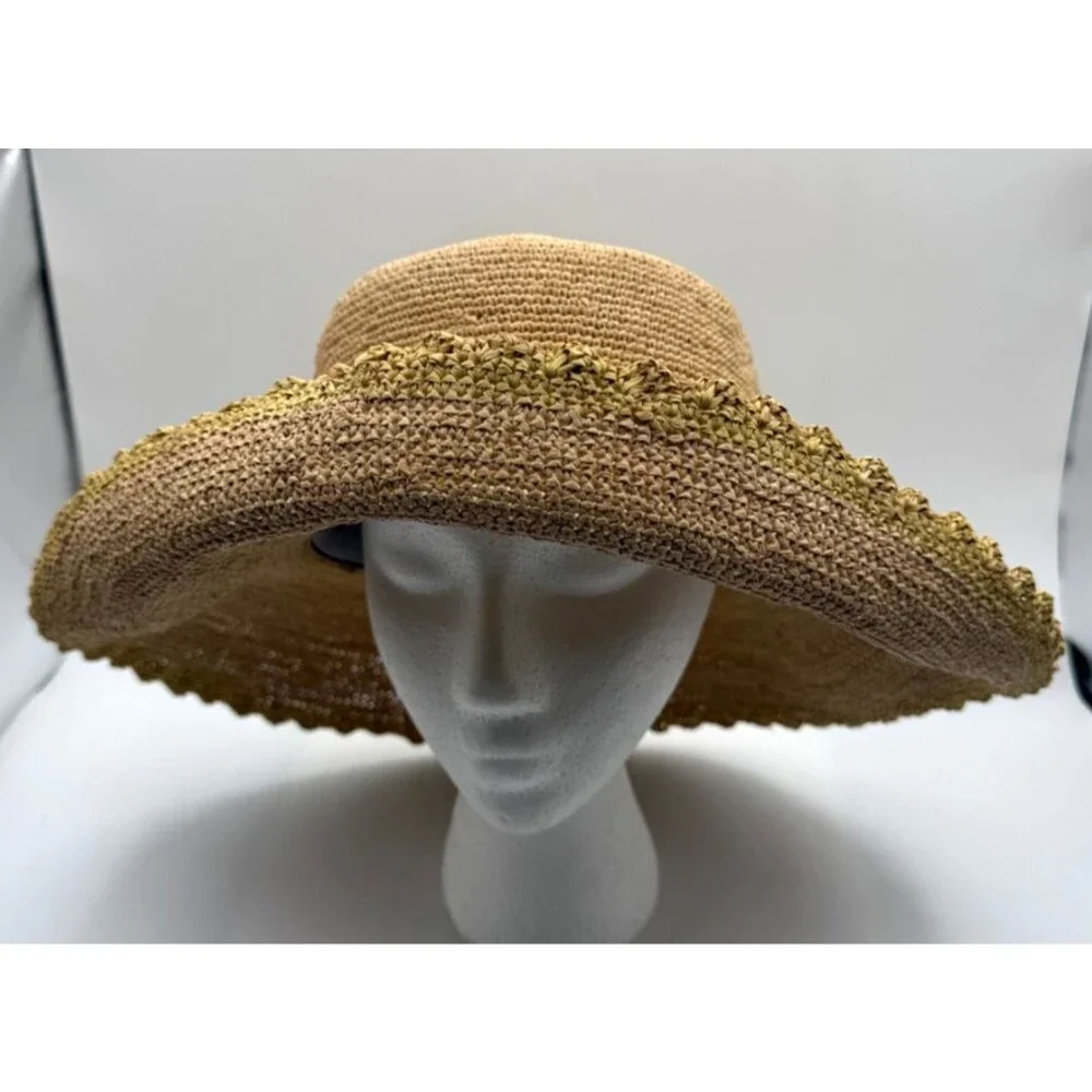 Callanan Wide Brim Straw Sun Hat Upturned Brim Packable Garden Vacation EUC - Picture 10 of 11